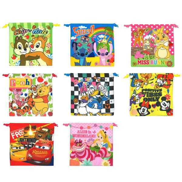 ディズニーオールスターカラフル巾着袋 15.5×15cm ［色柄指定不可］ (100円ショップ 100円均一 100均一 100均)