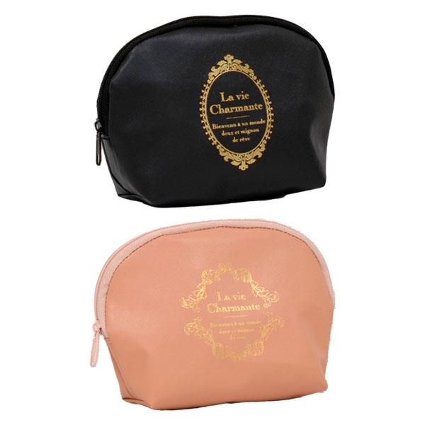 合皮シェル形ポーチ ガーリーホットスタンプ 10×15×マチ5cm ［色指定不可］ (100円ショップ 100円均一 100均一 100均)