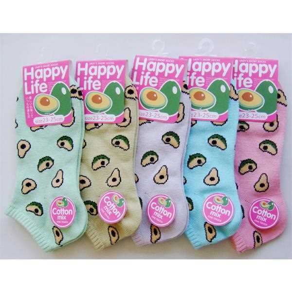 靴下 婦人 綿混アボカド柄ショートソックス 23~25cm ［色柄指定不可］ (100円ショップ 100円均一 100均一 100均)