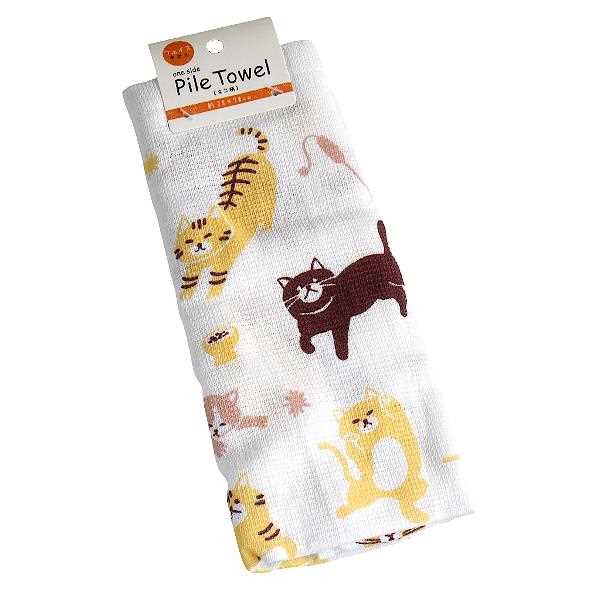 片面パイルフェイスタオル ネコ柄 28×70cm ［色柄指定不可］ (100円ショップ 100円均一 100均一 100均)