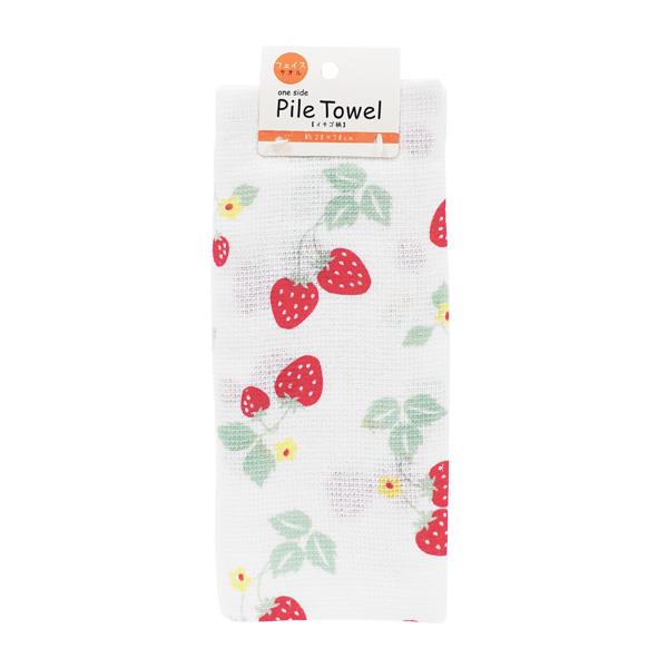 片面パイルフェイスタオル イチゴ柄 28×70cm ［色柄指定不可］ (100円ショップ 100円均一 100均一 100均)