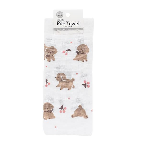 片面パイルフェイスタオル プードル柄 28×70cm ［柄指定不可］ (100円ショップ 100円均一 100均一 100均)