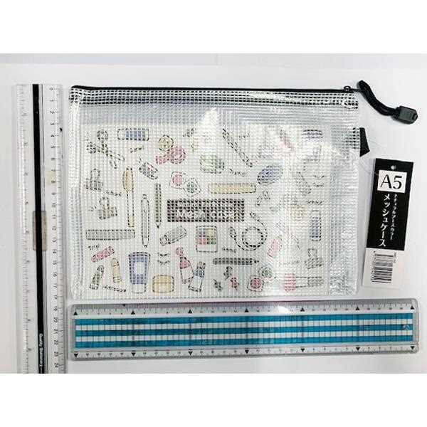 A5メッシュケース ナチュラルアースカラー 24.5×18cm ［色指定不可］ (100円ショップ 100円均一 100均一 100均)