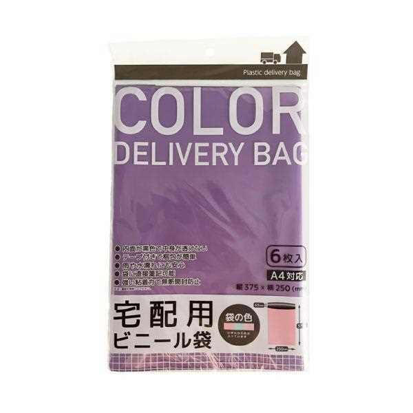 宅配用ビニール袋 A4サイズ対応 カラー 6枚入 ［色指定不可］ (100円ショップ 100円均一 100均一 100均)