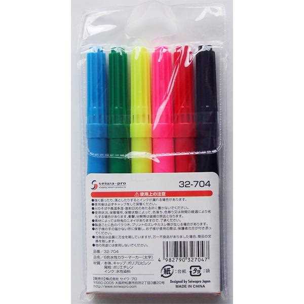 6色水性カラーマーカー 太字 6本入 (100円ショップ 100円均一 100均一 100均)