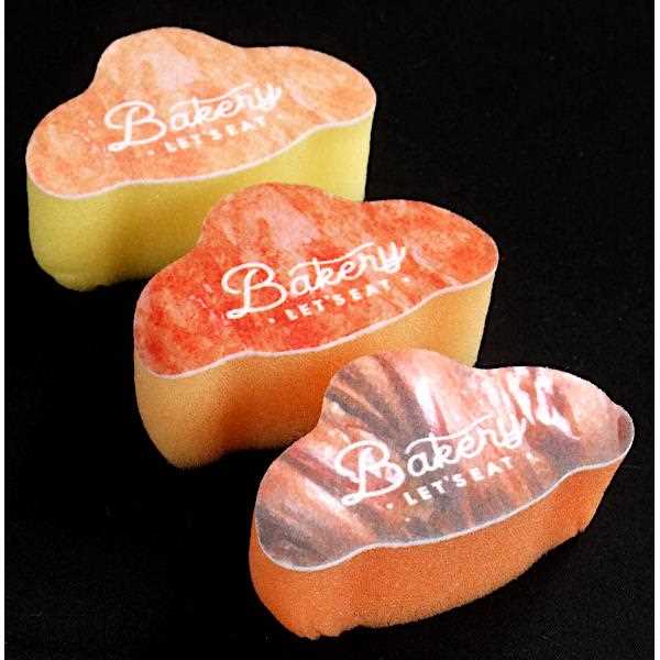 プリントダイカットキッチンスポンジミニ パン 4.8×8.5×3cm 3個入 (100円ショップ 100円均一 100均一 100均)