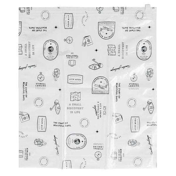 トラベル用圧縮袋 シンプルロゴ柄 M(40×35cm) (100円ショップ 100円均一 100均一 100均)