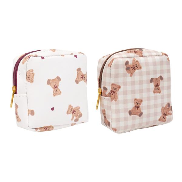 ミニスクエアポーチ 合皮 くま柄 9×9×マチ3cm ［色柄指定不可］ (100円ショップ 100円均一 100均一 100均)