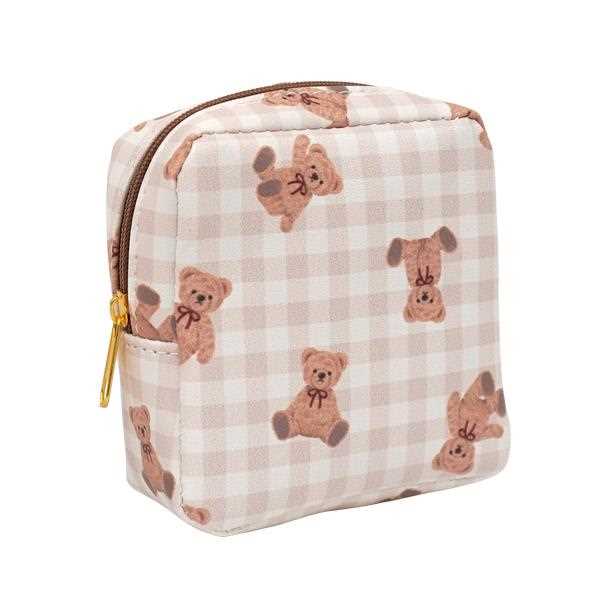ミニスクエアポーチ 合皮 くま柄 9×9×マチ3cm ［色柄指定不可］ (100円ショップ 100円均一 100均一 100均)