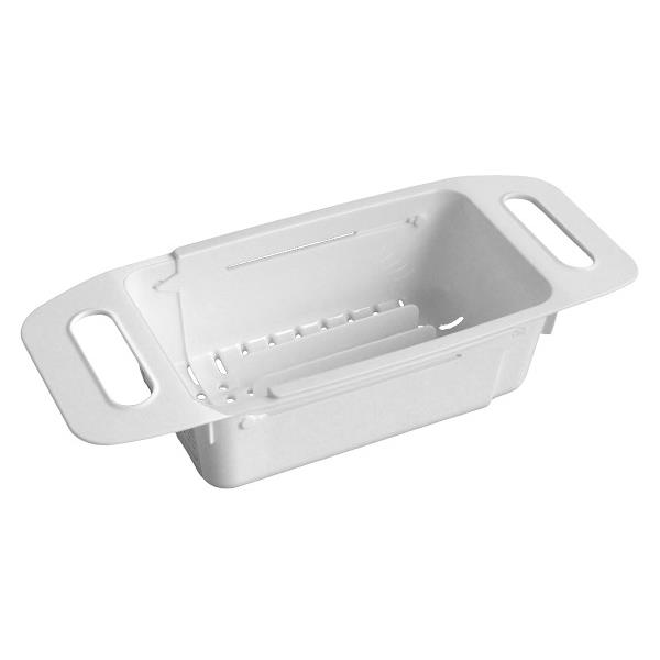 伸縮水切りバスケット 皿立て付き ホワイト 14.8×35~47×8.5cm