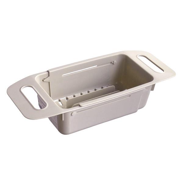 伸縮水切りバスケット 皿立て付き ベージュ 14.8×35~47×8.5cm