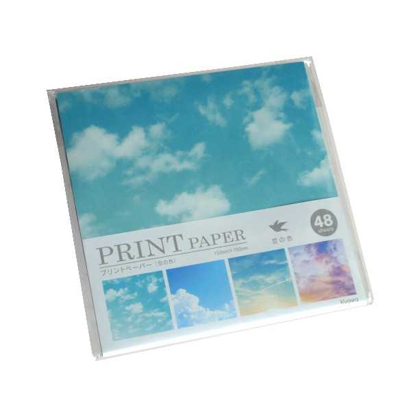 プリントペーパー 空の色 15×15cm 48枚入 (100円ショップ 100円均一 100均一 100均)