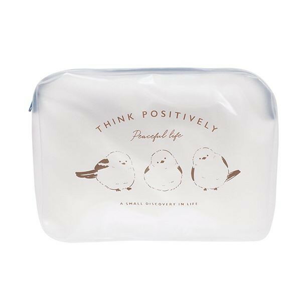 クリアポーチ フラワー&シマエナガ&コスメ柄 L(17×23×マチ4cm) ［色柄指定不可］ (100円ショップ 100円均一 100均一 100均)