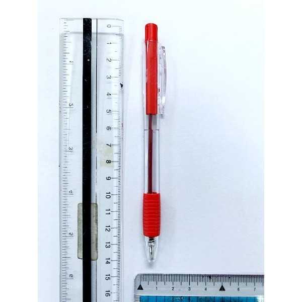 ノックボールペン 赤 ボール径0.7mm ラバーグリップ 5本入 (100円ショップ 100円均一 100均一 100均)