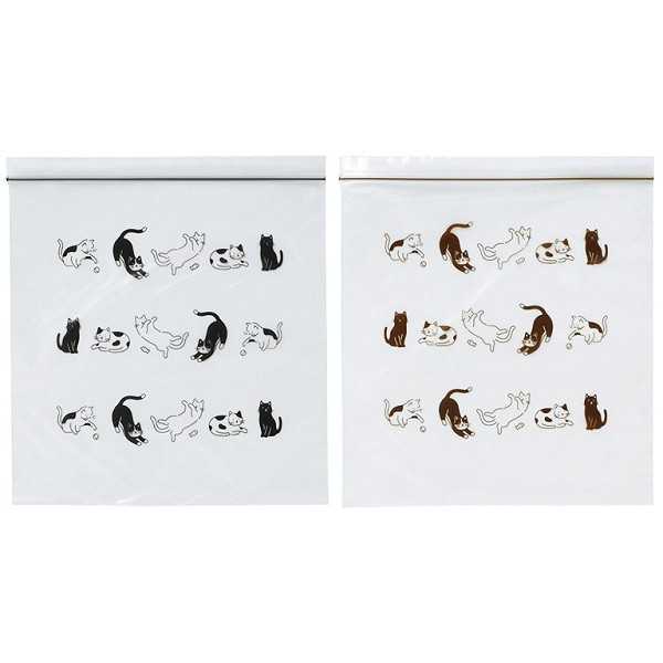 フリーザーバッグ ねこ柄 Lサイズ(28×27cm) 6枚入 ［色指定不可］ (100円ショップ 100円均一 100均一 100均)