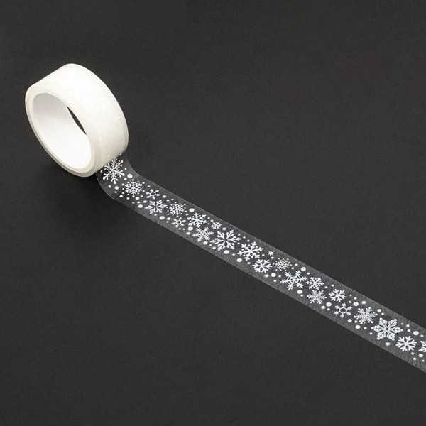 クリアテープ スノーフレーク柄 ホワイト 15mm×長さ3m (100円ショップ 100円均一 100均一 100均)