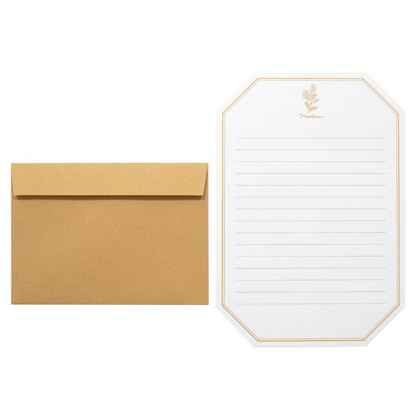 レターセット 5セット クラフト紙 線画フラワー柄 便箋10枚/封筒5枚入 ［柄指定不可］ (100円ショップ 100円均一 100均一 100均)