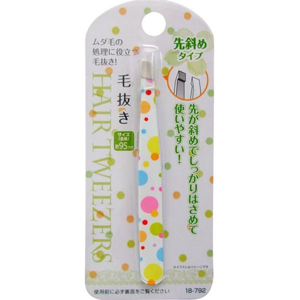 毛抜き（先斜めタイプ） 全長95mm 水玉柄 (100円ショップ 100円均一 100均一 100均)