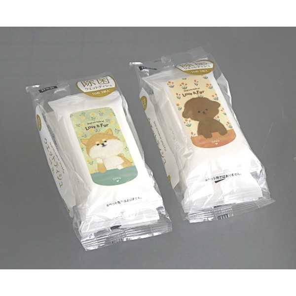 99%除菌ミニウェットティッシュ 携帯用 犬 10枚×3個入 ［色柄指定不可］ (100円ショップ 100円均一 100均一 100均)