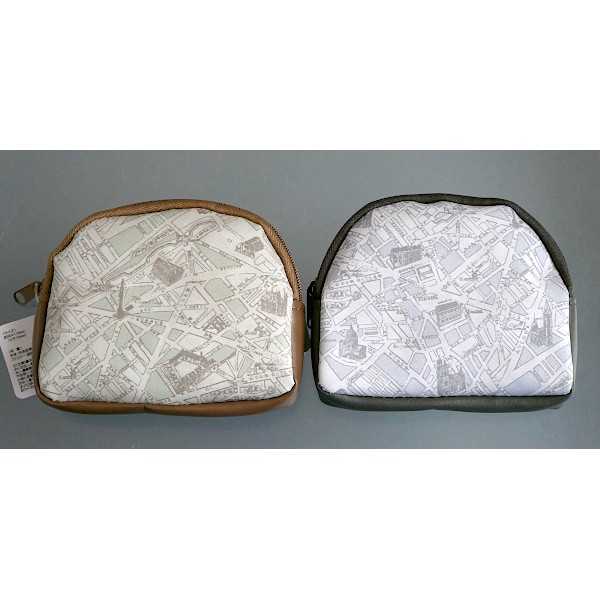 合皮アーチ形ポーチ 地図柄 9×11×マチ1.5cm ［色柄指定不可］ (100円ショップ 100円均一 100均一 100均)