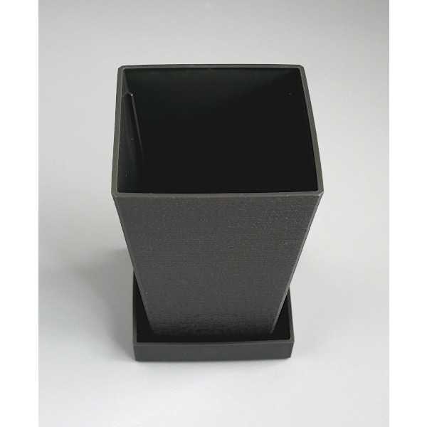 ミニ観葉角ポット 受け皿付 フラワーポット ダークグレー 容量740ml (100円ショップ 100円均一 100均一 100均)