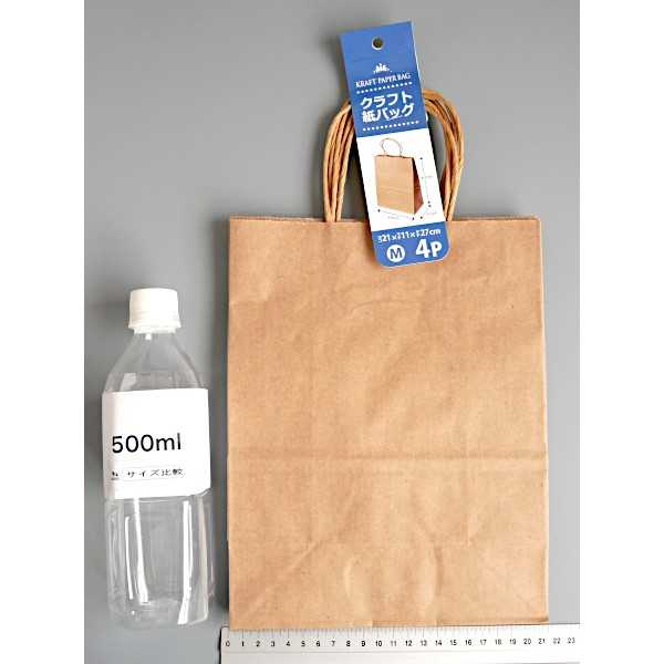 クラフト紙バッグ M(21×27×マチ11cm) 4枚入 (100円ショップ 100円均一 100均一 100均)