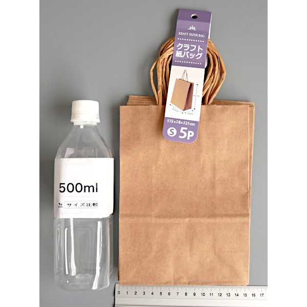 クラフト紙バッグ S(15×21×マチ8cm) 5枚入 (100円ショップ 100円均一 100均一 100均)