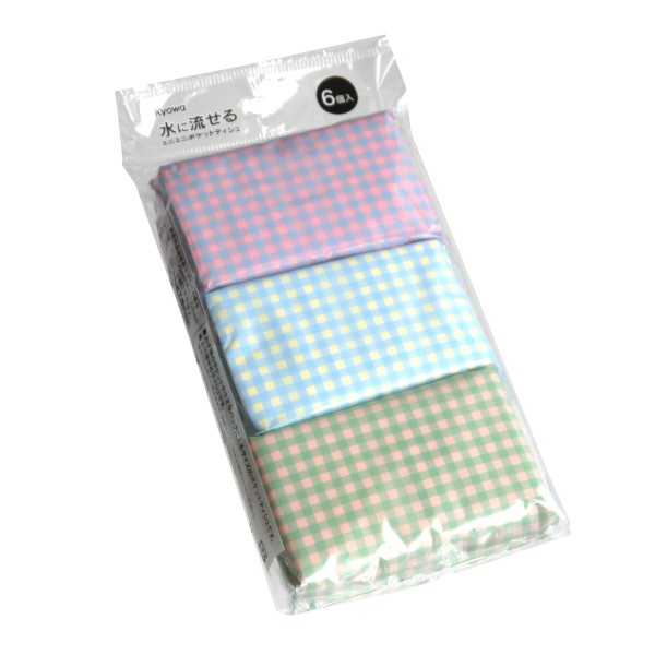 水に流せるミニミニポケットティシュ チェックパターン 16枚(8組)×6個入 (100円ショップ 100円均一 100均一 100均)