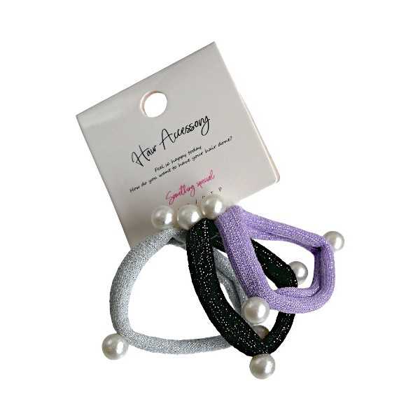 パール付ヘアゴム 3個入 ［色指定不可］ (100円ショップ 100円均一 100均一 100均)