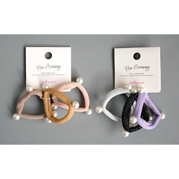 パール付ヘアゴム 3個入 ［色指定不可］ (100円ショップ 100円均一 100均一 100均)