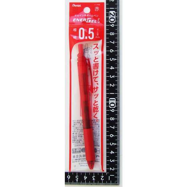 100円雑貨＆日用品卸-BABABAのゲルインキボールペン エナージェルエス ボール径0.5mm 赤 レッド軸 (100円ショップ 100円均一 100均一 100均)｜アングル3