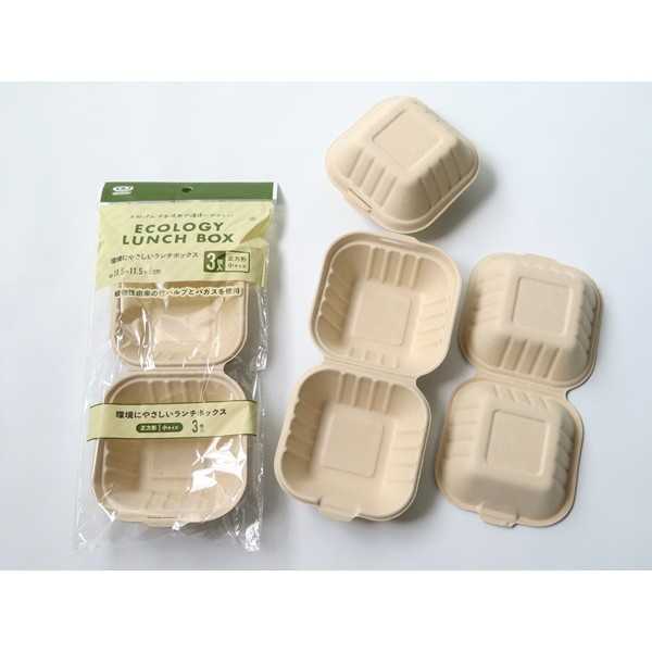 環境にやさしいランチボックス 正方形 小 11.5×11.5×高さ6cm 3枚入 (100円ショップ 100円均一 100均一 100均)