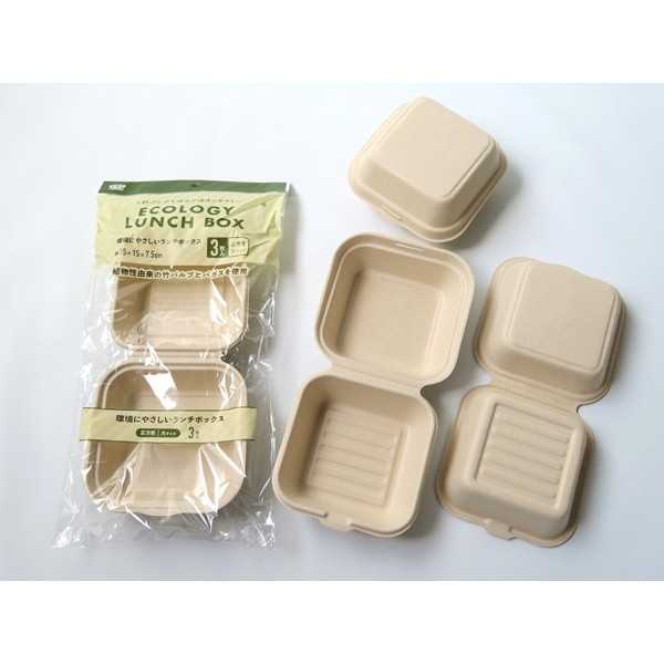 環境にやさしいランチボックス 正方形 大 15×15×高さ7.5cm 3枚入 (100円ショップ 100円均一 100均一 100均)