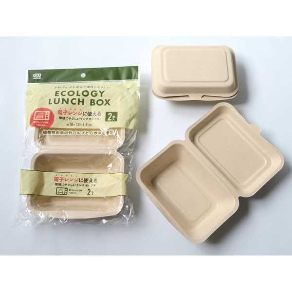 電子レンジに使える環境にやさしいランチボックス 18×13×高さ6.5cm 2枚入 (100円ショップ 100円均一 100均一 100均)