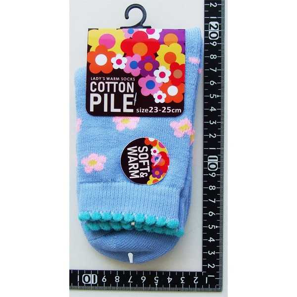 靴下 綿混口ゴム緩い花柄パイルソックス 23~25cm ［色指定不可］ (100円ショップ 100円均一 100均一 100均)