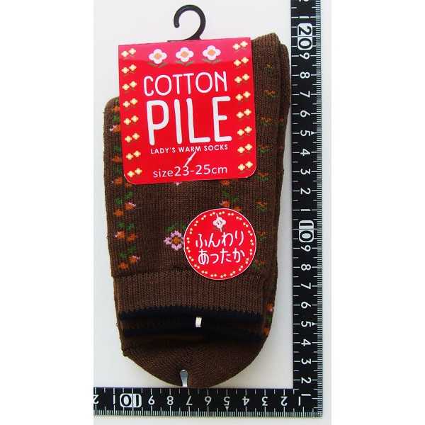 靴下 綿混花柄パイルソックス 23~25cm ［色指定不可］ (100円ショップ 100円均一 100均一 100均)