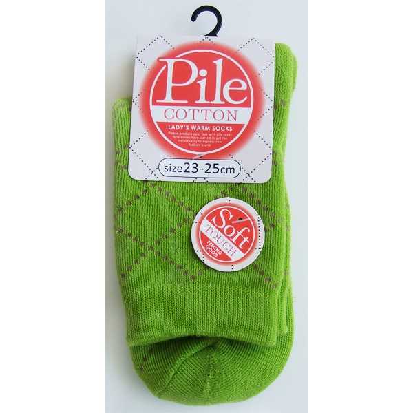 靴下 綿混ダイヤ柄パイルソックス 23~25cm ［色指定不可］ (100円ショップ 100円均一 100均一 100均)