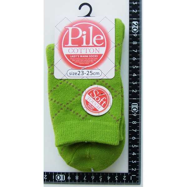 靴下 綿混ダイヤ柄パイルソックス 23~25cm ［色指定不可］ (100円ショップ 100円均一 100均一 100均)