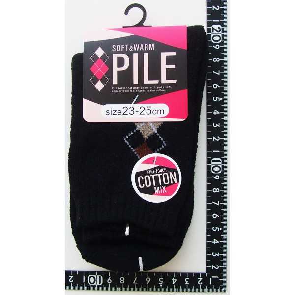 靴下 綿混ダイヤ柄パイルソックス 23~25cm ［色指定不可］ (100円ショップ 100円均一 100均一 100均)