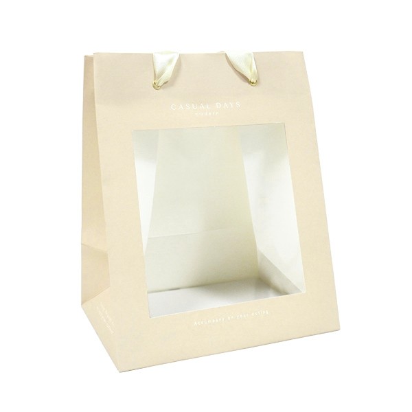 乐天商城 - 窓付ペーパーバッグ タテ クラフト 英字 21×17×マチ12cm ［色指定不可］ (100円ショップ 100円均一 100均一 100均)