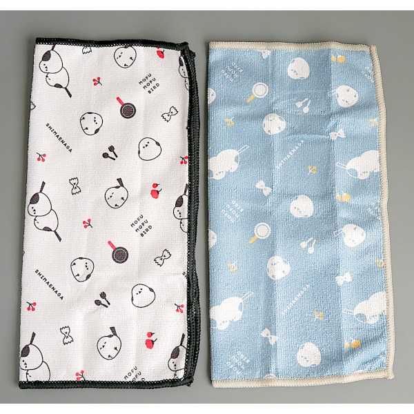 マイクロファイバーふきん シマエナガ柄 30×30cm 2枚入 (100円ショップ 100円均一 100均一 100均)