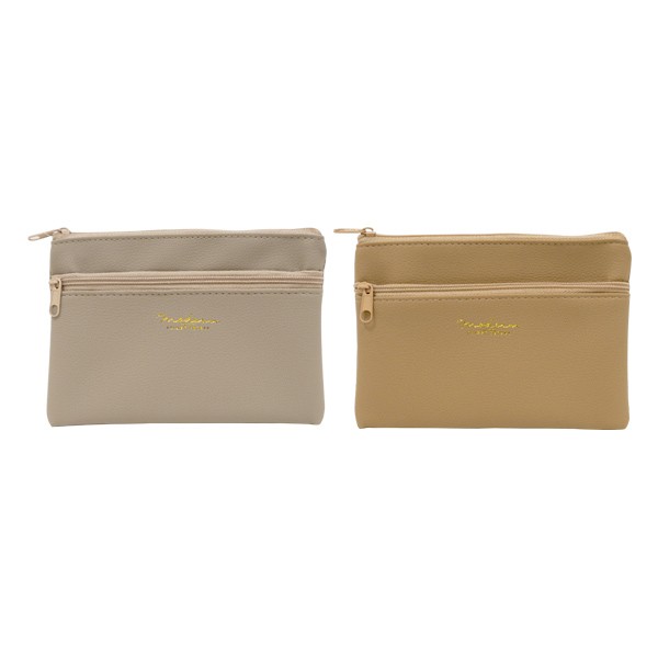 合皮 Wファスナーポーチ ベーシックカラー 11×16cm ［色指定不可］ (100円ショップ 100円均一 100均一 100均)