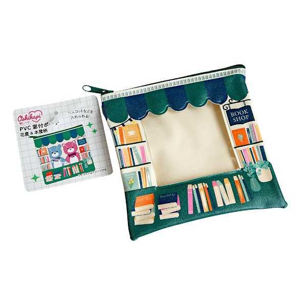 乐天商城 - PVC窓付ポーチ 推しハピ 花屋&本屋柄 11×11.5cm ［色柄指定不可］ (100円ショップ 100円均一 100均一 100均)