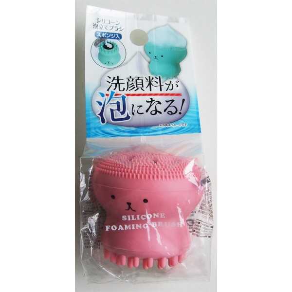 洗顔料が泡になるシリコーン泡立てブラシ スポンジ入 ［色指定不可］ (100円ショップ 100円均一 100均一 100均)
