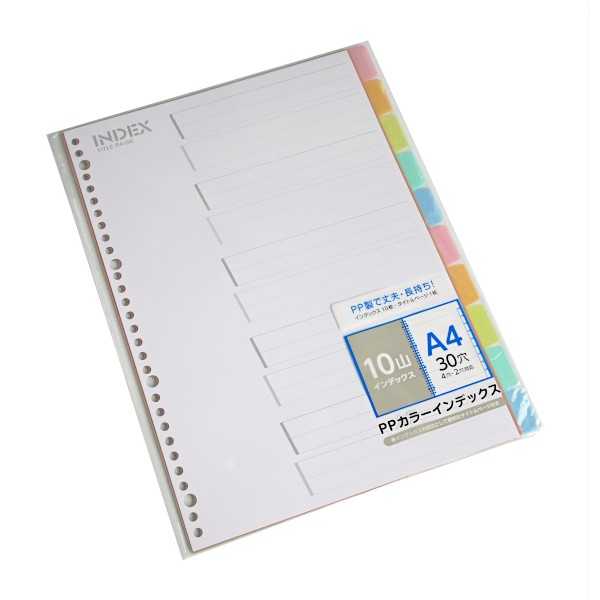 PPカラーインデックス A4サイズ 30穴 インデックス10枚入 (100円ショップ 100円均一 100均一 100均)