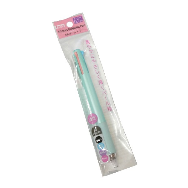 4色ボールペン パステル ボール径0.7mm 黒・ライトブルー・パープル・ピンク ［色指定不可］ (100円ショップ 100円均一 100均一 100均)