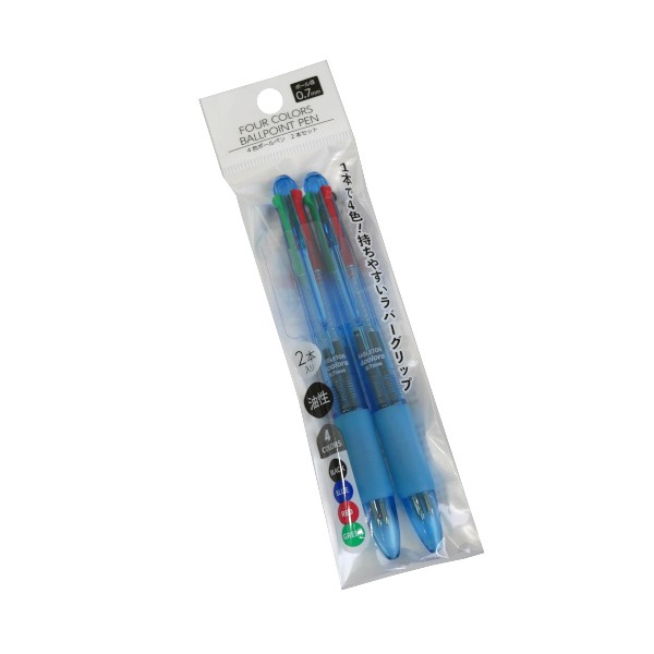 4色ボールペン 黒・青・赤・緑 油性 ボール径0.7mm 2本入 ［色指定不可］ (100円ショップ 100円均一 100均一 100均)