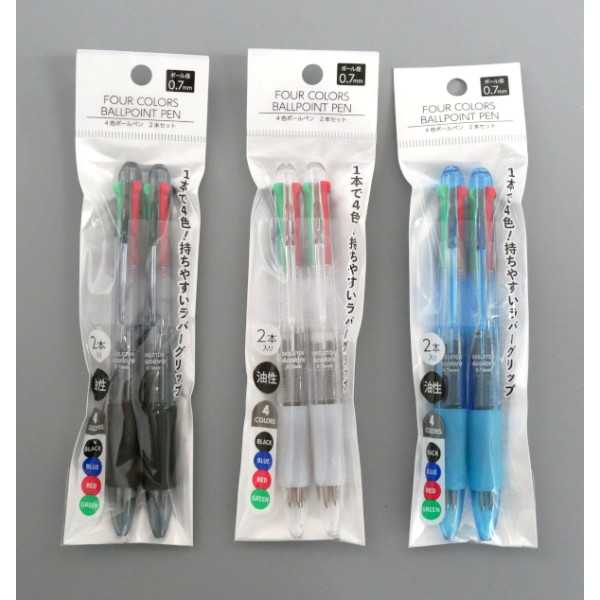 100円雑貨&日用品卸-BABABAの4色ボールペン 黒・青・赤・緑 油性 ボール径0.7mm 2本入 ［色指定不可］ (100円ショップ 100円均一 100均一 100均)｜アングル2