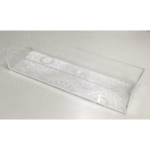 クリアピクチャーケース カトラリー ホワイトレース 23.6×7.6×高さ4cm (100円ショ...