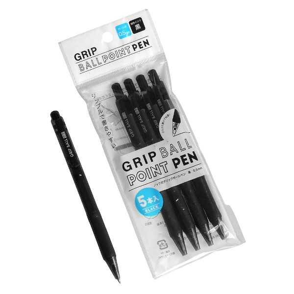 Ballpoint Pen-Shaped Pen - ノック式グリップボールペン 油性 黒 0.5mm 5本入 (100円ショップ 100円均一 100均一 100均)